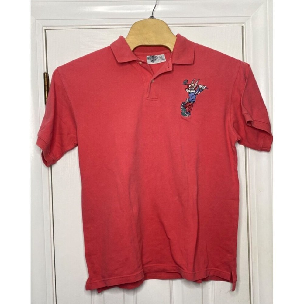 1994 ACME Clothing‎ Mens Short Sleeve Golf Polo Bugs Bunny Embroidery Pink Large